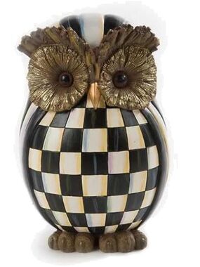 MACKENZIE-CHILDS Owl, Fall Owl Decor for Home, Black-and-White Courtly Check